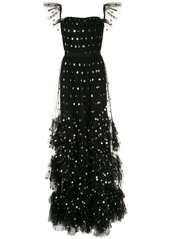 Marchesa spotted sequin embroidered ruffle gown