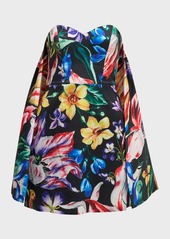 Marchesa Strapless Floral-Print Cape Mini Dress