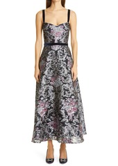 Marchesa Notte Embroidered Sweetheart Midi Cocktail Dress