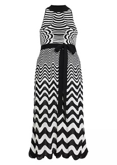Marina Rinaldi Bisous Wavy Striped Belted Knit Maxi Dress
