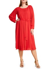 Marina Rinaldi Destino Pleat Detail Long Sleeve Crepe Dress (Plus Size)