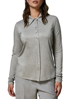 Marina Rinaldi Stretch Metallic Knit Button-Up Shirt