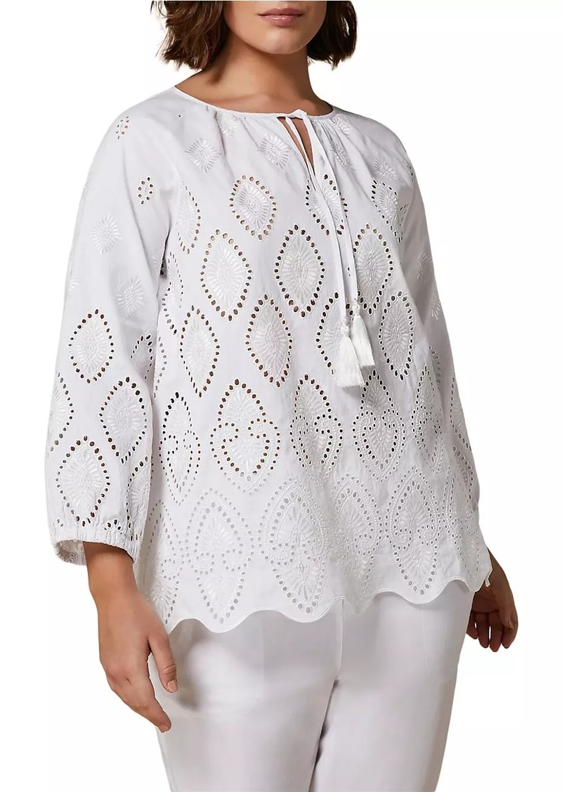 Marina Rinaldi Plus Size Ronco Embroidered Cotton & Linen Shirt