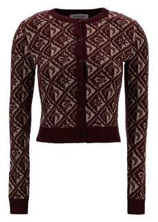 Marine Serre Bordeaux Cropped Cardigan with All-Over Moon Diamant Print in Wool Blend Woman
