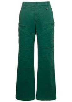Marine Serre Green Wide Leg Jeans with Contrasting Logo Embroidery in Stretch Cotton Denim Woman