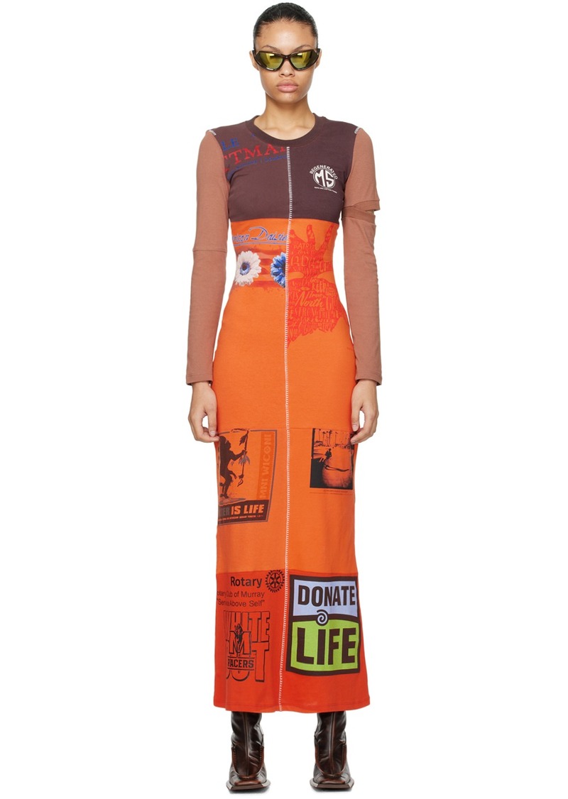 Marine Serre Brown & Orange Regenerated Maxi Dress