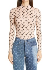 Marine Serre Fitted Moon Print Mock Neck Top