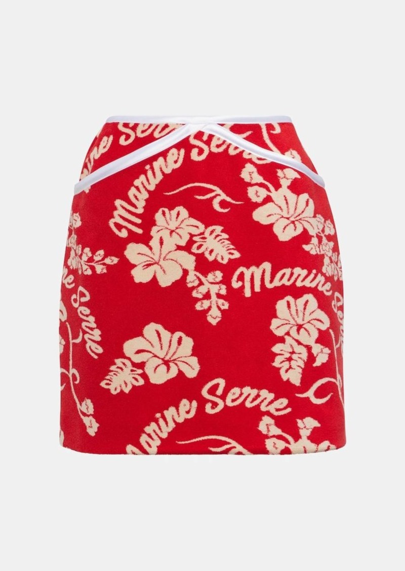 Marine Serre Leather-trimmed jacquard miniskirt