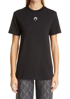 Marine Serre Moon Logo Embroidered Large Fit Cotton T-Shirt in Black at Nordstrom