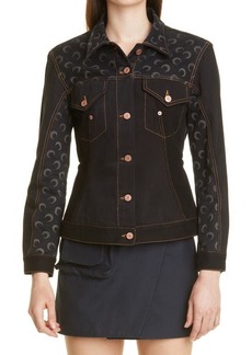 Marine Serre Moon Print Fitted Denim Jacket in All Over Moon Black at Nordstrom