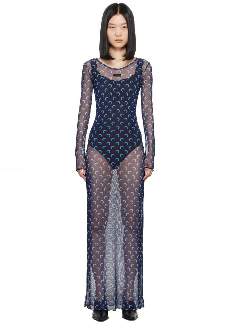 Marine Serre Navy Moon Printed Maxi Dress