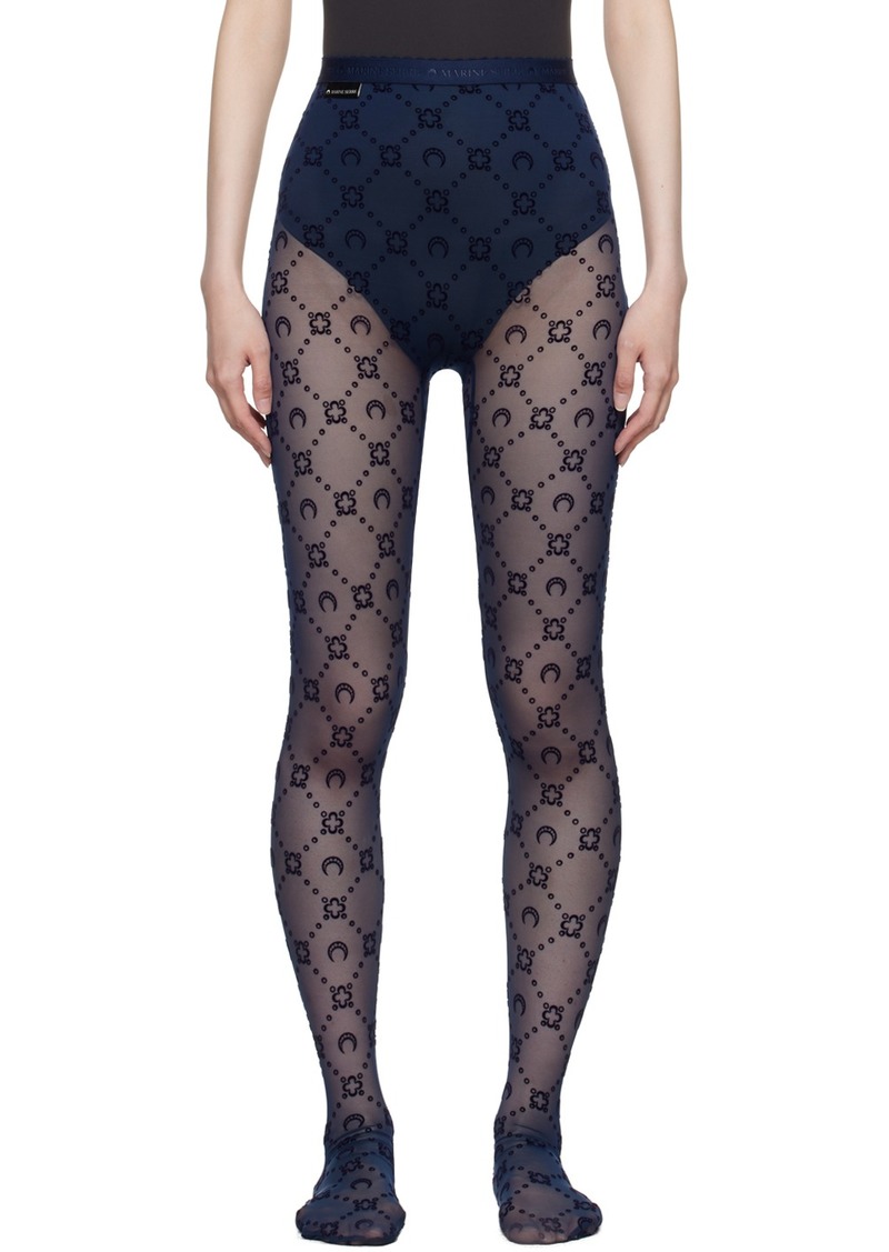 Marine Serre Navy Moonogram Flocked Mesh Tights