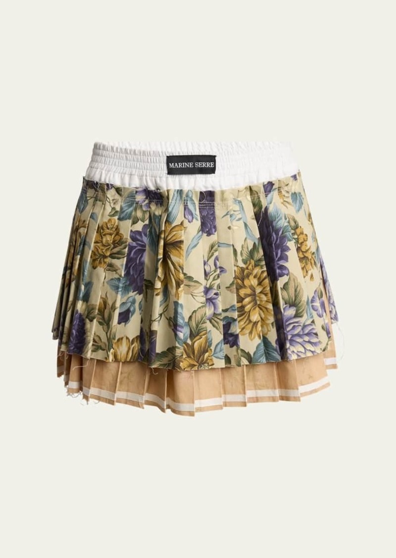 Marine Serre Upcycled Layered Floral Pleated Mini Skirt