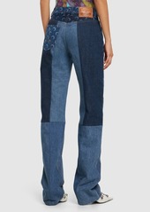 Marine Serre Moon Print Patchwork Wide Denim Jeans