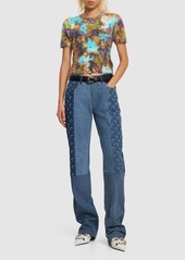 Marine Serre Moon Print Patchwork Wide Denim Jeans