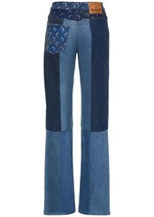 Marine Serre Moon Print Patchwork Wide Denim Jeans