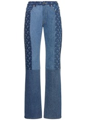 Marine Serre Moon Print Patchwork Wide Denim Jeans