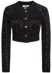 Marine Serre Printed Cotton Denim Cropped Jacket