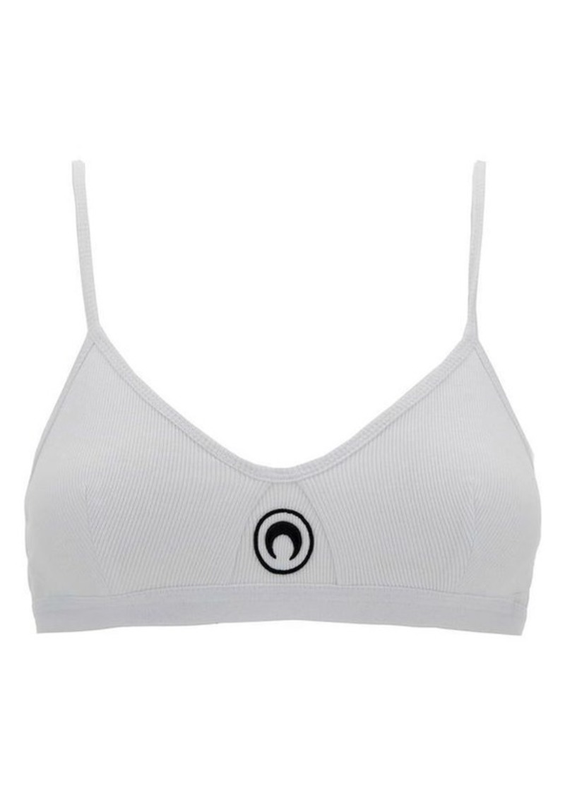 Marine Serre White Bra with Contrasting Logo Detail in Ribbed Cotton Woman