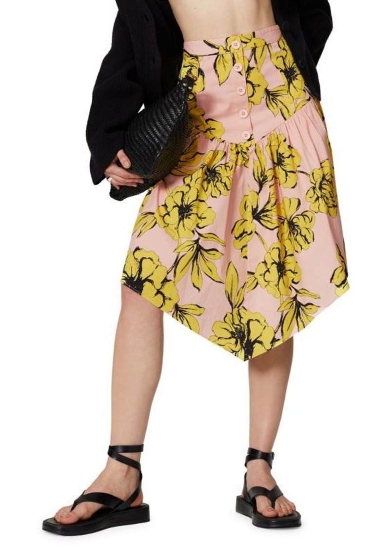 Marissa Webb Peony Floral Asymmetric Midi Skirt