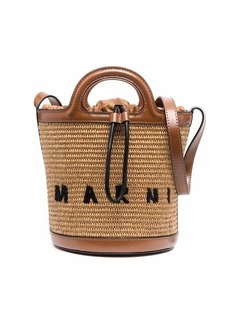Marni Brown Mini Bucket Tropicalia Bag in Raffia Woman