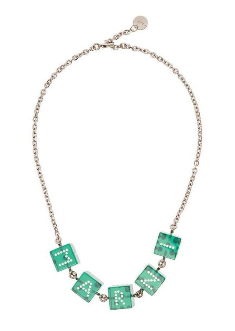 Marni Chain Necklace with Branded Dice-shaped Charms in Green Transparent Resin Woman