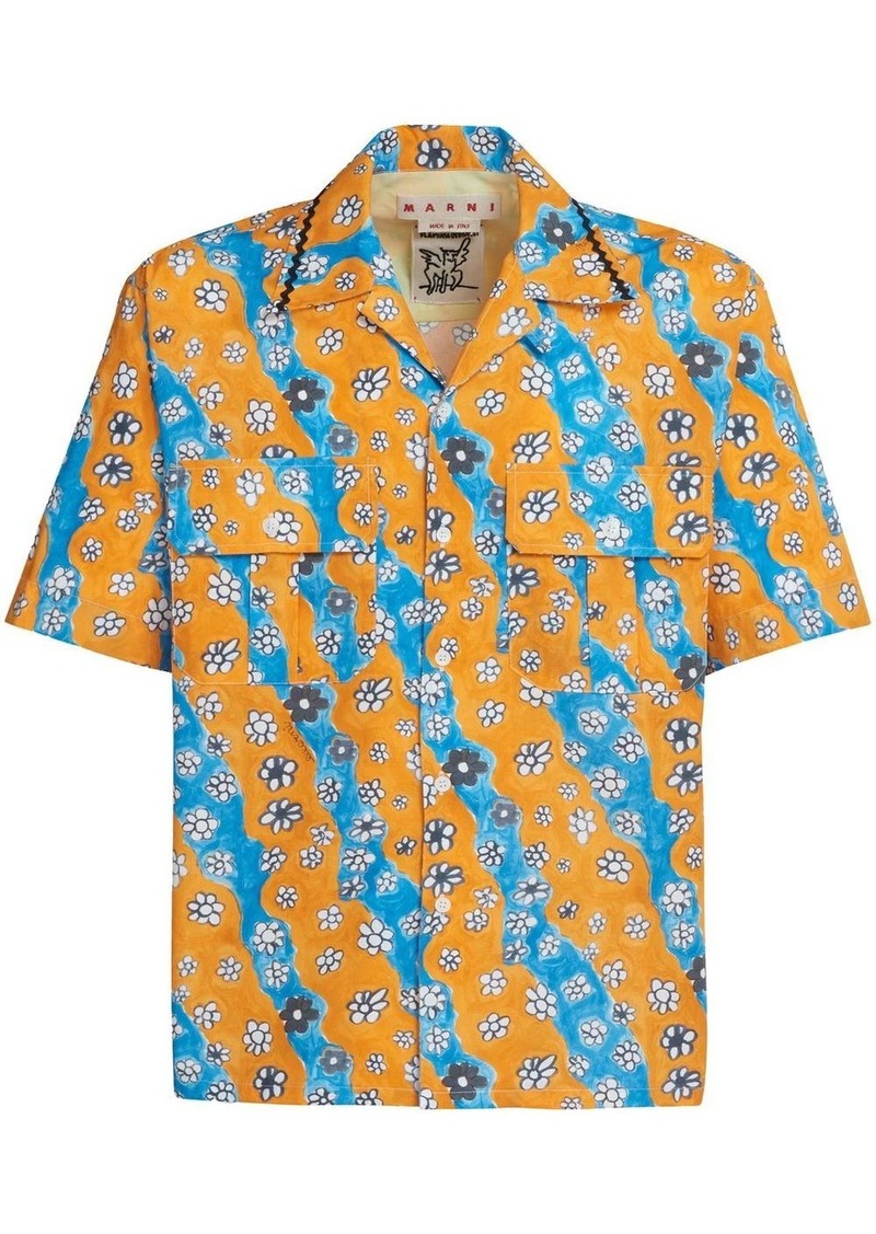 Marni daisy-print patch-pocket shirt