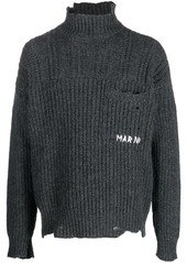 Marni distressed-finish cable-knit jumper