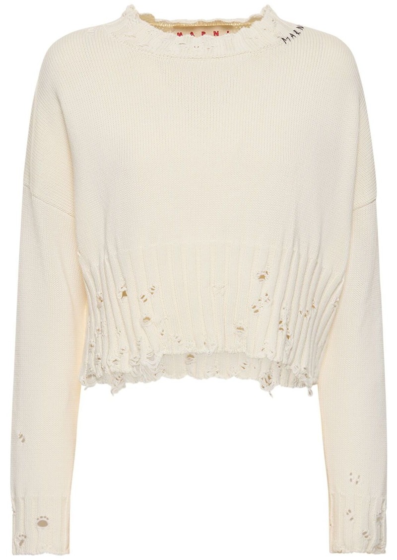 Marni Distressed Ribbed Cotton Crop Sweater