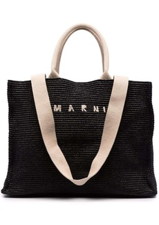 Marni logo-lettering raffia tote bag