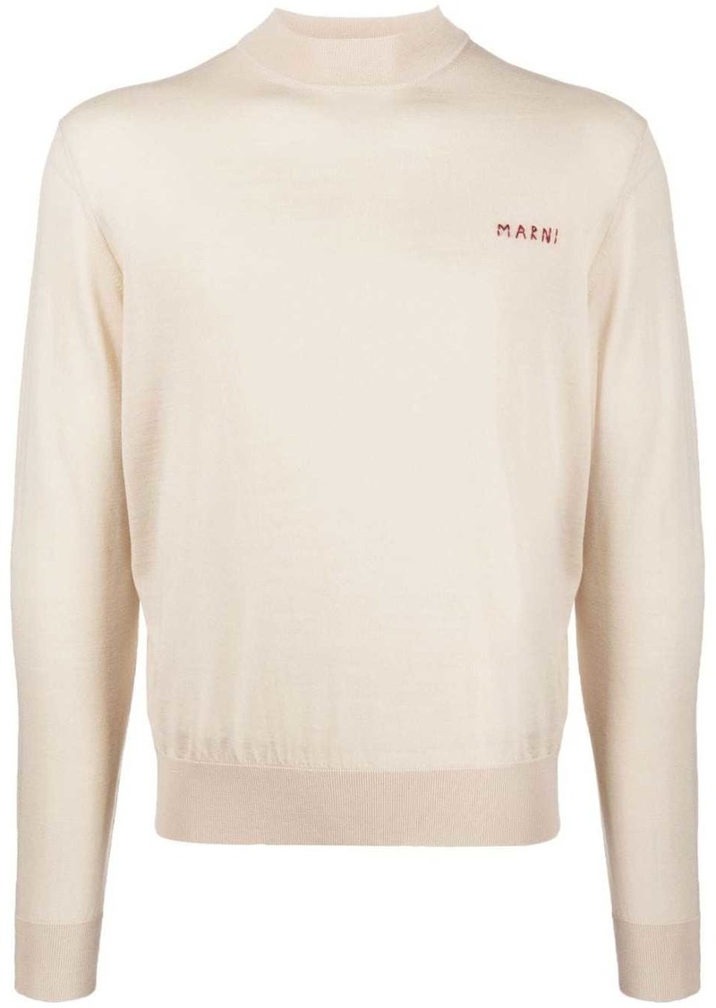 Marni embroidered-logo virgin-wool jumper