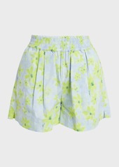 Marni Floral-Print Pleated Pull-On Shorts