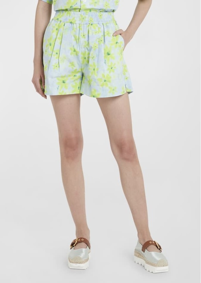 Marni Floral-Print Pleated Pull-On Shorts