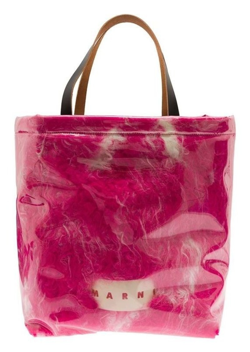 Marni Fuchsia Tote Bag with Plastic Covered Fur Embellishment Woman