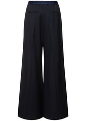 Marni Logo Elastic Waist Flared Wool Pants