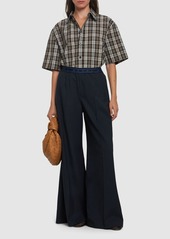 Marni Logo Elastic Waist Flared Wool Pants