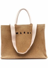 Marni logo-embroidered raffia tote bag