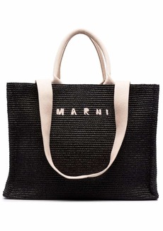 Marni logo-embroidered raffia tote bag