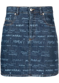 Marni logo-print denim skirt
