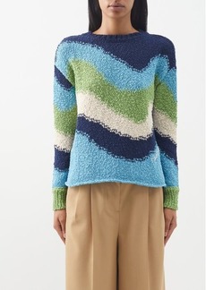 Marni - Backless Wave-intarsia Cotton Sweater - Womens - Blue Green White