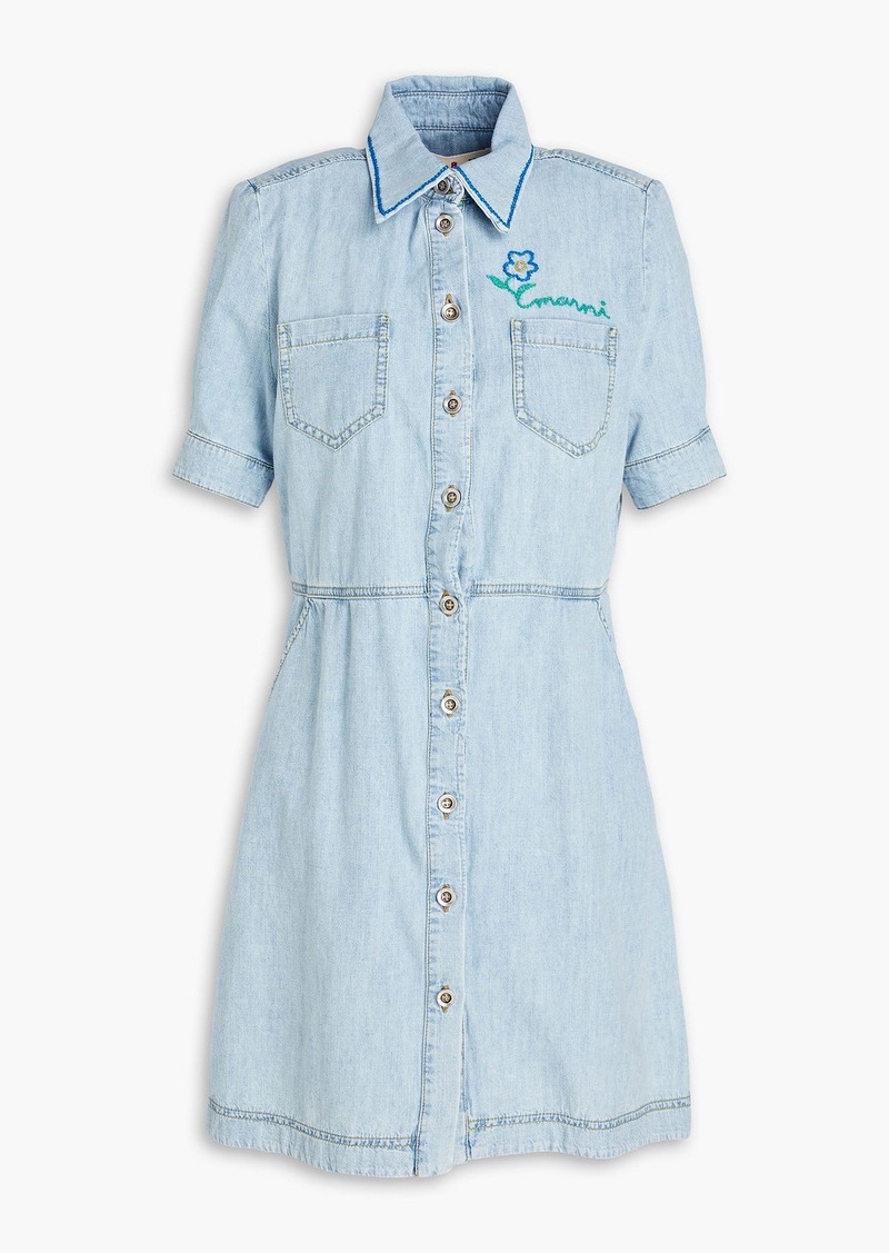 Marni - Embroidered denim mini shirt dress - Blue - IT 36