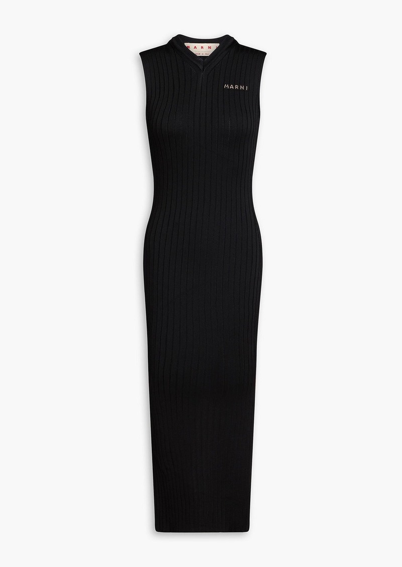 Marni - Embroidered ribbed-knit midi dress - Black - IT 38