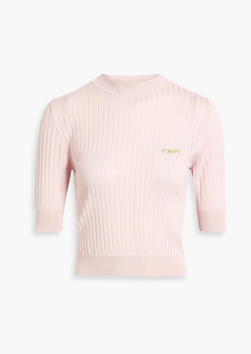 Marni - Embroidered ribbed wool and silk-blend sweater - Pink - IT 44