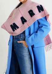 Marni - Fringed embroidered Prince of Wales checked wool scarf - Pink - OneSize