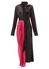 Marni - Necktie Asymmetric Satin Midi Dress - Womens - Black Multi