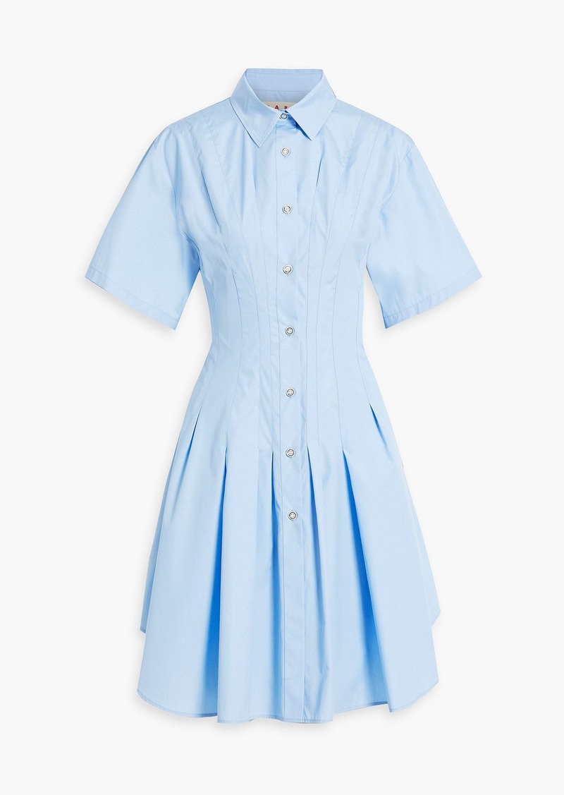 Marni - Pleated cotton-poplin mini shirt dress - Blue - IT 44
