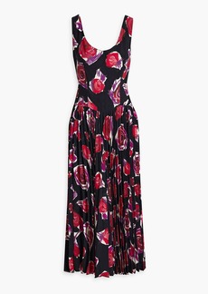 Marni - Pleated floral-print crepe midi dress - Black - IT 42