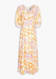 Marni - Pleated printed cady midi dress - Yellow - IT 36