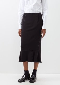 Marni - Ruffle-hem Crepe Midi Skirt - Womens - Black