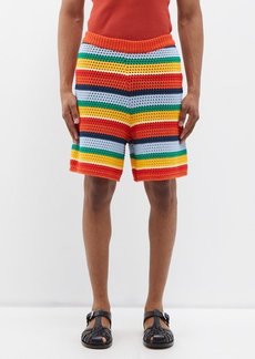 Marni - X No Vacancy Inn Striped Crochet-cotton Shorts - Mens - Yellow Multi